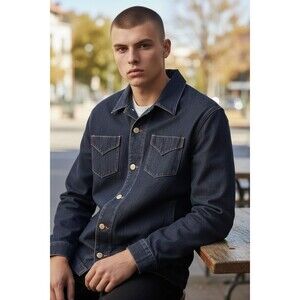 Ryan Michael Denim Shacket Mens L Dark Blue Western Heavyweight Cowboycore Shirt